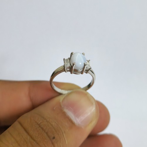 Handmade Lab Created Lindy star sapphire and zirconia sterling silver ring - Picture 9 of 9