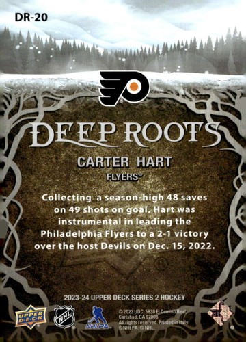 CARTER HART 2023-24 Upper Deck Deep Roots #DR-20 NHL Flyers ID:95887 - Picture 2 of 2
