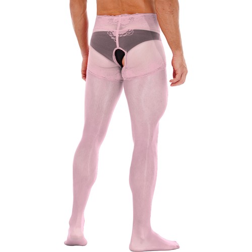 Collant uomo lingerie aperto all'uncinetto collant lucido senza cavallo calze pizzo - Foto 46 di 76