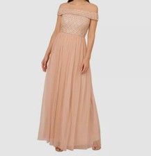 Adrianna Papell Women's Pink Beaded Off The Shoulder Gown Dress Size 16