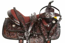 Western Leather Barrel Racing Trail Pleasure Horse Saddle Tack Set 14 to 18" 