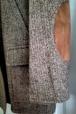 Great Vintage Zero King Wool Herringbone & Suede Trim Coat Wool