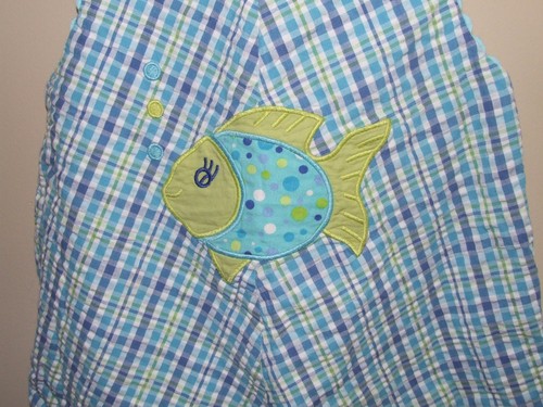La Jenns 2T Fish Seersucker Bubble Romper Polka Dot Beach Plaid Blue Green Bouti - Picture 2 of 4