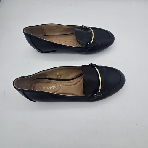 Lane Bryant Womens Slip On Flat Loafer Cushioned Gold Bar at Front Black 10 W - Picture 3 of 11