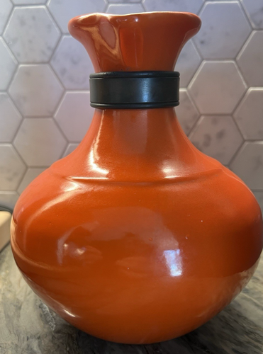 VTG Gladding-McBean El Patio Pottery Orange Jug Pitcher, Lid & Wooden Handle - Picture 5 of 18