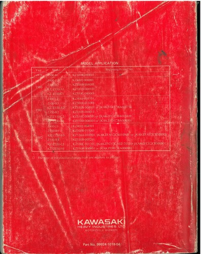 Service Manual KAWASAKI Z 400 500 550 KZ 1979/82 Manuel Technique Revue Atelier - Picture 14 of 14