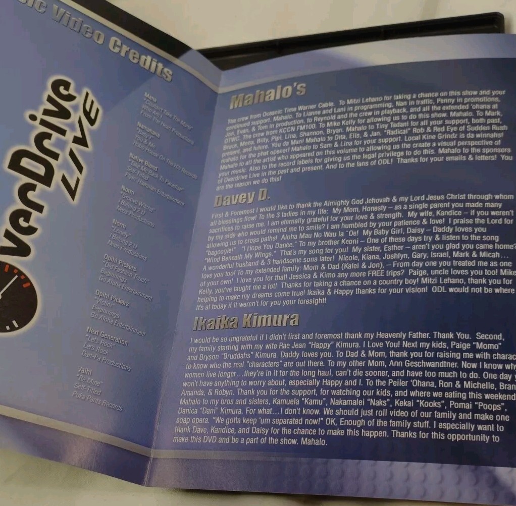 Overdrive Live Volume 1 Hawaii Music DVD Opihi Pickers, Norm