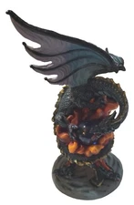 Perched Blue Winged Dragon Figure Sculpture Breathing Fire Glass Ball Mystical