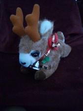 Vtg. 60's Soft Plush Reindeer with Red Collar, Bell, Cute Long Lashes 10x8" Russ