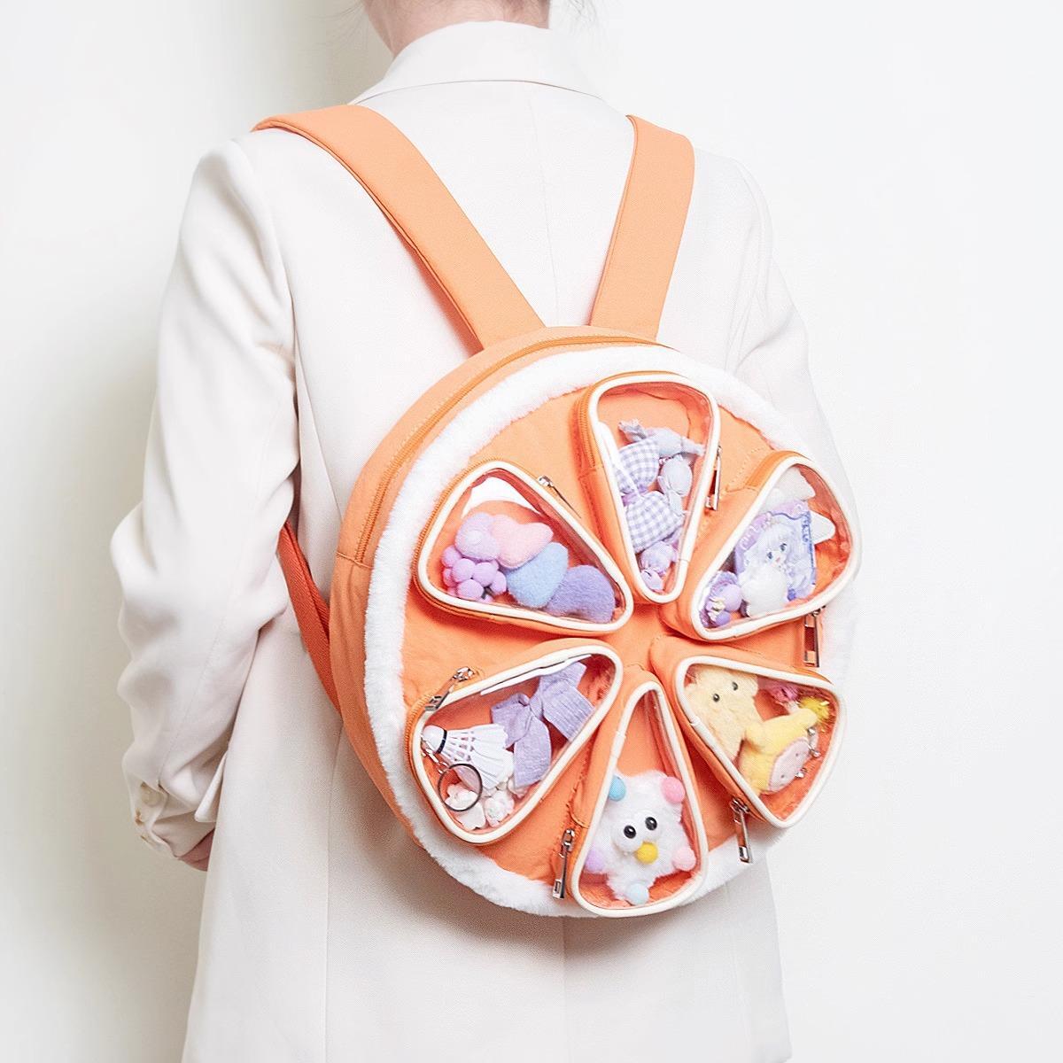 Girl Cute Orange Shape Itabag Portable Plush Shoulder Bag Backpack