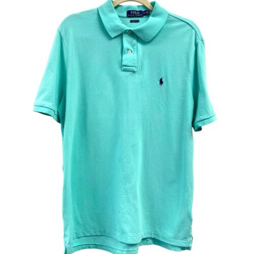 Polo Ralph Lauren Mens Size L Classic Fit Polo Golf Shirt Cyan Teal 100% Cotton