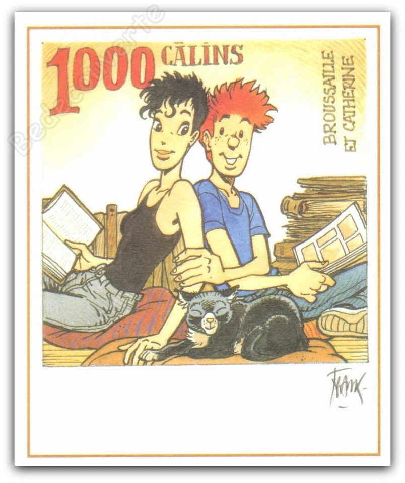 Ex-Libris FRANK PE Broussaille et Catherine 1000 calins signé 15x18 cm