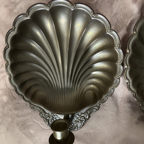 Lot 2 Vintage Big 14×11 Brass Copper Scallop Shell Wall Sconces Candle Holders!! - Picture 9 of 11