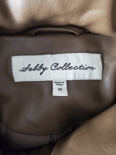 Sebby Collection Brown Faux Leather Full Zip Puffer Coat Women's Size 3X NWT. - Picture 8 of 11