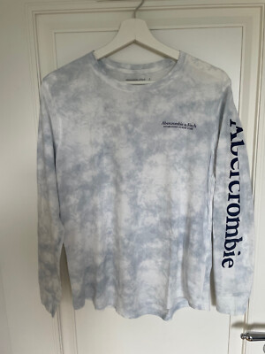 Abercrombie & Fitch - Longsleve - Gr. S  - 100% Baumwolle - Weiß/Blau Gebatikt