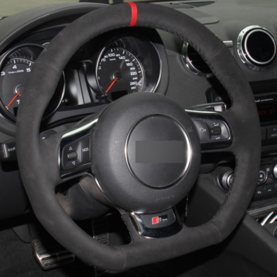 Super Soft Car Steering Wheel Cover Black Suede Hand Sewing For Audi TT 2008-13