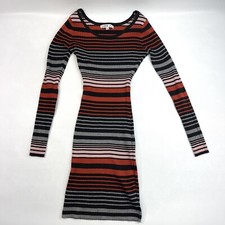 Love J Striped Orange/Gray Long Sleeve Knitted Bodycon Dress Women’s Size S