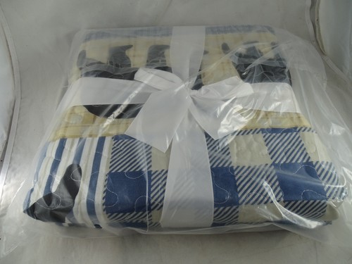Black Bear Blue Plaid Reversible Quilted Throw Blanket 50x60 Virah Bella Cabin - Picture 5 of 7