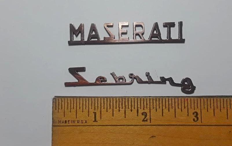 Maserati Sebring I script radio block out plate emblems- NEW!