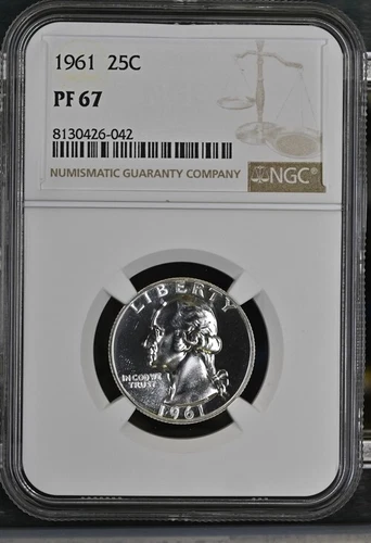 1961 P NGC PF67 25C US 90% Silver Proof Quarter Graded 29A