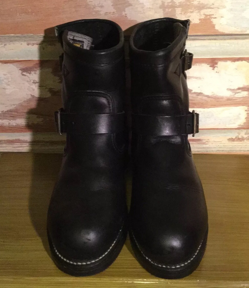Authentic Chippewa SZ M Black Leather Steel Toe Motorcycle Boots  Non-Marking