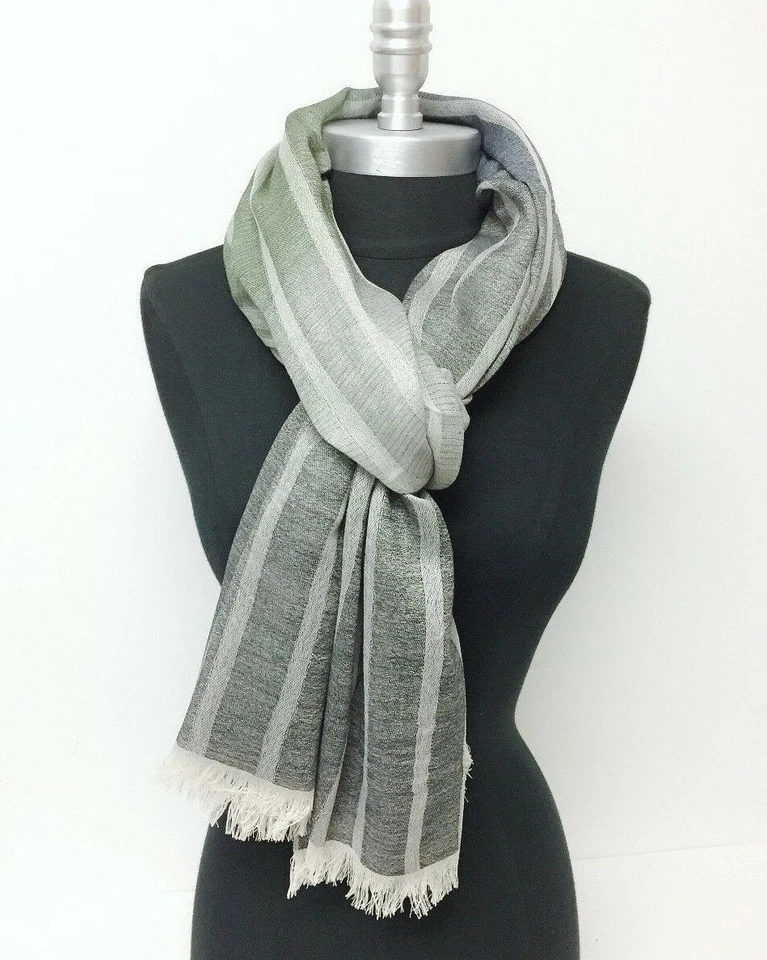 Nuevo Para hombres Ombre Rayas Panel Transparente Bufanda Larga Mantón Suave Envoltura Negro Sedoso Suave Foto 3 de 4