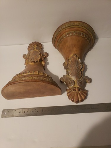 (2)Set Decorative Pedestal Shelves Heavy Victorian Sconce Leaf Beige Home Decor - Picture 10 of 24