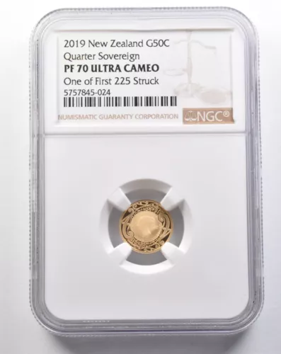 2019 New Zealand 50 Cents Gold Quarter Sovereign 1st 225 PF70 UCAM NGC *5661