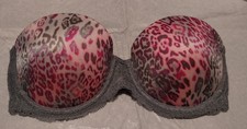 Victorias Secret Pink 34c Pink Gray Animal Print Strapless Underwire Push Up Bra