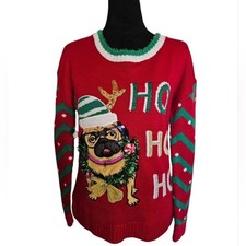 Women's Festive Pug Ugly Christmas Sweater Red Size XS