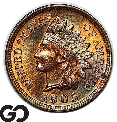 1905 Indian Head Cent Penny, Gorgeous Color, Nice Gem BU++