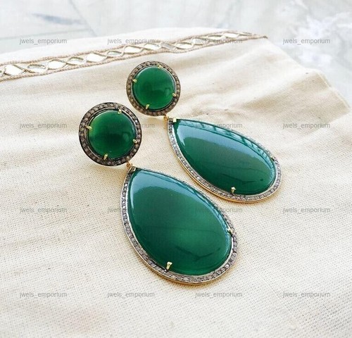 Pendiente de piedras preciosas de ónix verde pavé diamante colgante... - Imagen 6 de 9