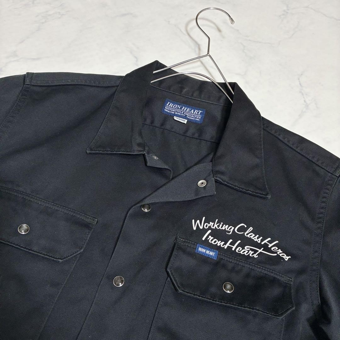 IRON HEART　T/C WEAPON S/S WORK SHIRT L Iron Heart Weapon Mechanic Work Shirt Large Logo Black M