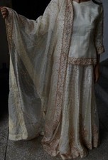 Luxury Hand-Embroidered Ivory Sharara Suit Pakistani Designer 3-Piece Set