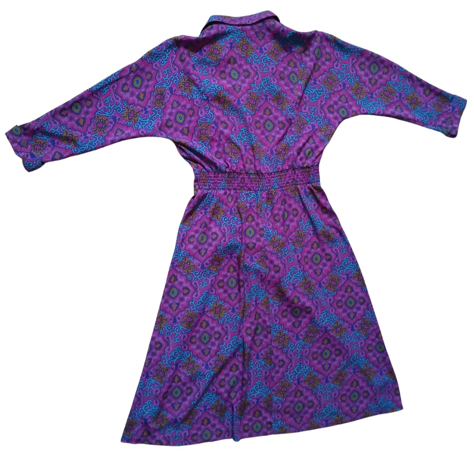 Leslie Fay Long Dress Womens 12 Purple Vintage 80s Pleated Geometric Print - Image 3 of 4