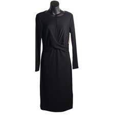Nine West Dress Womens S Black Midi Twist Front Side Slits Long Sleeve Sz S NWT