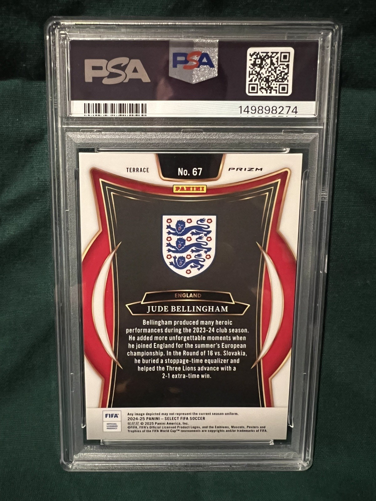 2024-25 Panini Select FIFA JUDE BELLINGHAM White Sparkle Prizm #67 PSA 10 view 2
