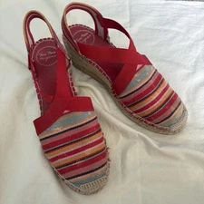 Toni Pons Tarbes Multi Stripes Red Strappy Wedge Espadrille Sandals EU 40 READ