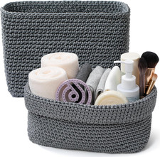 Soft Foldable Storage Baskets 2 Pack, Gray Organizer Bins for Drawers