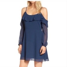 CUPCAKES AND CASHMERE Sundra Cold Shoulder Dress Navy Blue Size 0