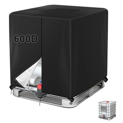 Barlic 275 Gallon 600D IBC Tote Cover, 1000L, Zipper, Outdoor Tank, Black