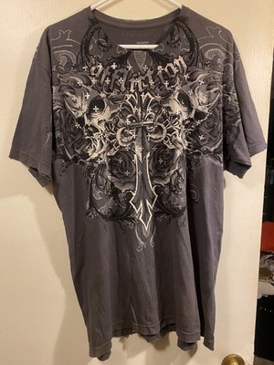 Affliction Live Fast Graphic T-Shirt distressed Gray Size 2x large 