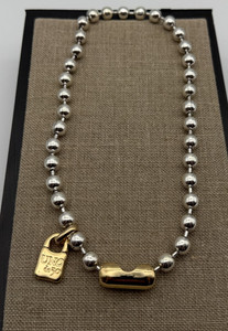 Authentic Uno de 50 SNOWFLAKE Necklace Silver & Gold Plated Beaded Ball Chain Accent