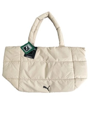 PUMA Plush Tote 2.0 Sand Puffer Bag Quilted Shoulder Tote Magnetic Snap NWT