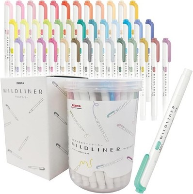 Zebra Mildliner 40-Color Pastel Highlighter Set with Case (Japan Exclusive)