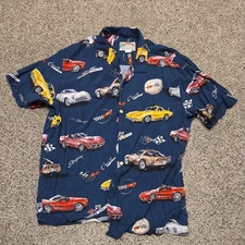 Vtg Chevrolet Corvette Stingray Paradise Found Black Hawaiian Camp Shirt Mens XL