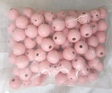 Small Wood Doll Head Beads with Faces Pink 22mm 100 Pieces