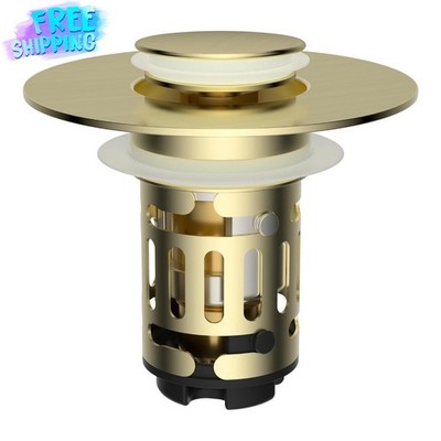 Hibbent 3 in 1 Bathroom Sink Drain Strainer Pop Up Stopper Brushed Gold FreeShip