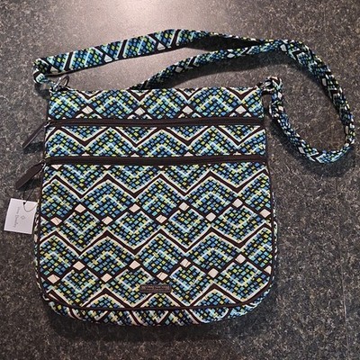 Vera Bradley Triple Zip Hipster Quilted Crossbody, Lined, Pockets, Geometric