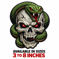 Snake Skull Embroidered Patch Dark Gothic Biker Iron On Jacket Vest Hat 3  8 Inch